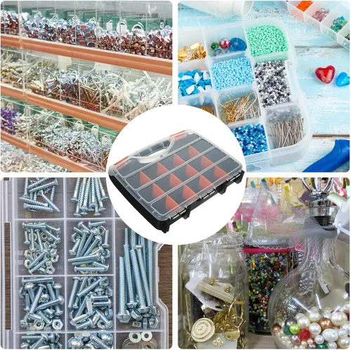 Vista 8 de Holibanna Caja organizadora de piezas de plástico multiusos con divisores, pequeños componentes electrónicos, contenedor de almacenamiento