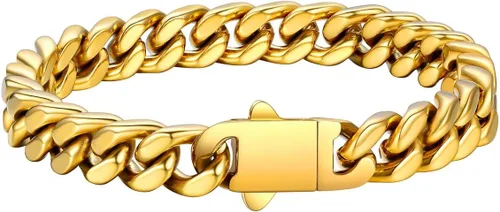 Vista 17 de FaithHeart - Pulsera de eslabones cubanos para hombre, acero inoxidable chapado en plata/negro/oro de 14 quilates, pulseras de eslabones