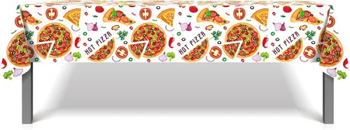 Vista 2 de Lide Road Mantel para fiesta de pizza, 2 piezas, con temática de pizza, decoración de fiesta de cumpleaños, cubierta de plástico desechable