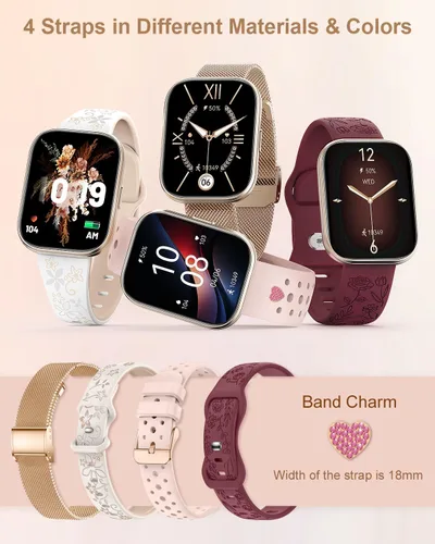 Vista 2 de Reloj inteligente para mujer con 4 bandas (Android/iPhone) Reloj inteligente con llamadas Bluetooth de 1.75 pulgadas, rastreadores de actividad HD