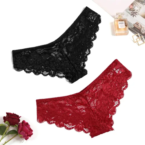 Vista 8 de Avidlove Bragas de encaje floral para mujer, ropa interior sexy hipster en forma de V