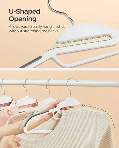 Vista 3 de SONGMICS Paquete de 50 percheros, perchas de plástico resistentes para trajes, apertura en forma de S, ahorro de espacio, gancho giratorio de 360º