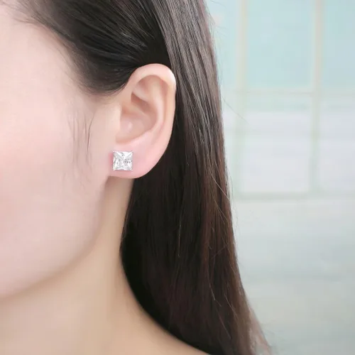 Vista 2 de Adabele Pendientes auténticos de plata de ley hipoalergénicos de 3mm-8mm con circonita cúbica imitación de diamante en corte princesa, libres