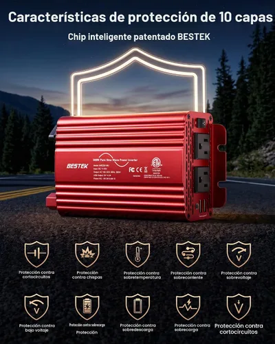 Vista 5 de BESTEK Inversor de Corriente de Onda Sinusoidal Pura de 300 Vatios - Adaptador Inversor de Enchufe de Automóvil de CC 12V a CA 110V, Convertidor