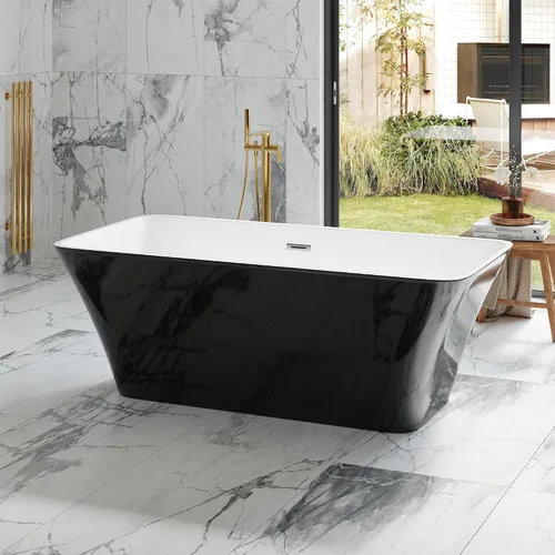 Vista 19 de 59 Inch Freestanding Bathtubs, White Acrylic Free Standing Bathtub, Modern Soaking Tub with Integrated Overflow & Chrome Drain for Bathroom Remodel