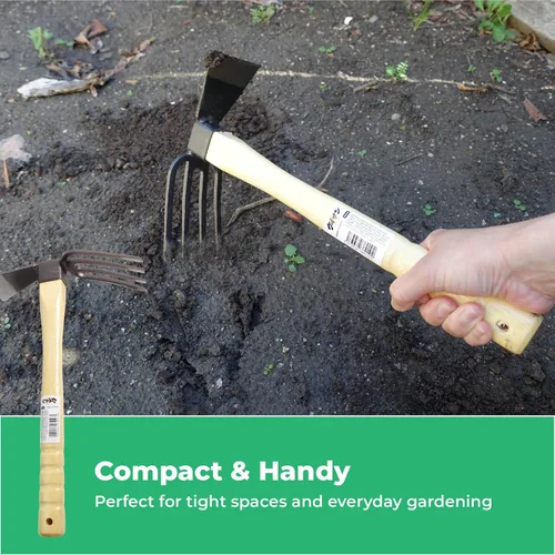 Vista 3 de Cultivador de jardín japonés de doble cara – Azada de jardín hecha a mano, resistente y práctico
