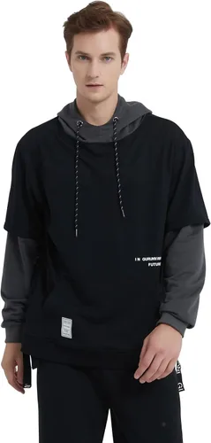 Vista 6 de GURUNVANI Sudadera con capucha de color de contraste para hombre Sudaderas con capucha de patchwork