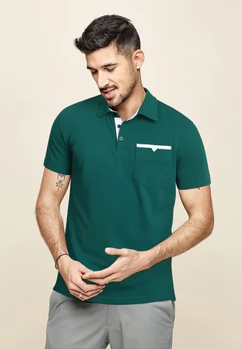 Vista 4 de Enlision Polo para hombre de manga corta de algodón de ajuste regular con bolsillo impreso cuello piqué golf polo