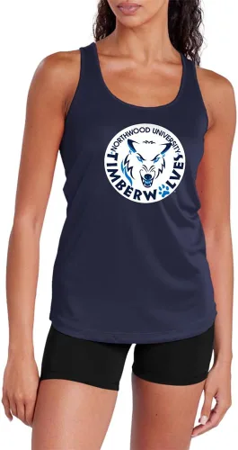 Vista 130 de Camiseta deportiva sin mangas oficial de NCAA Collegiate para mujer, con espalda cruzada, colección con logotipo primario
