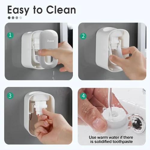 Vista 5 de iHave - Dispensador de pasta de dientes para montaje en pared para baño, exprimidor automático de pasta de dientes (gris)
