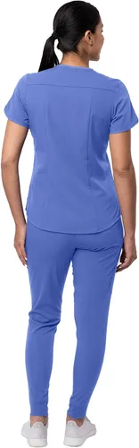 Vista 2 de Adar Pro - Conjunto moderno de ropa quirúrgica atlética para mujer, Camiseta quirúrgica moderna con cuello en V y pantalones quirúrgicos de yoga