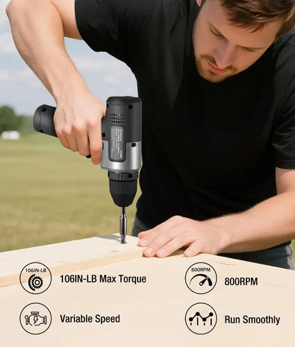 Vista 3 de WORKPRO Juego de taladro inalámbrico de 8 V, taladro eléctrico de 2 Ah con portabrocas sin llave de 3/8 pulgadas, 15 puntas, carga tipo C, LED