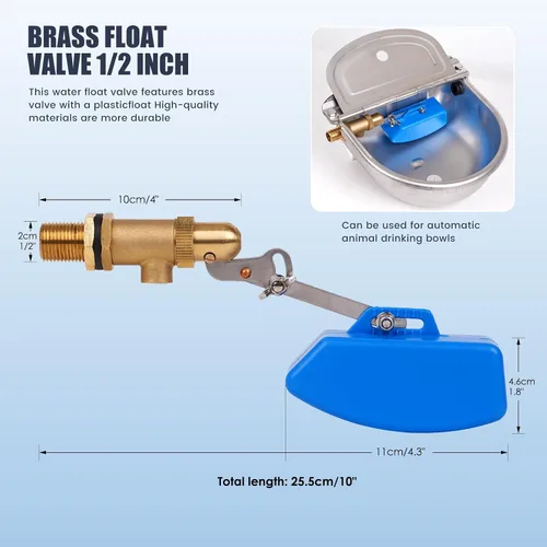 Vista 4 de Válvula de flotador de latón de 1/2 pulgada para tanque de agua con manguera, válvula de llenado automático de piscina, válvula de bola de flotador