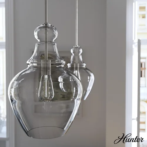 Vista 3 de Hunter - Maple Park 1 luz níquel cepillado, luz colgante de tamaño mediano, regulable, estilo casual, forma de campana, para dormitorios, cocinas