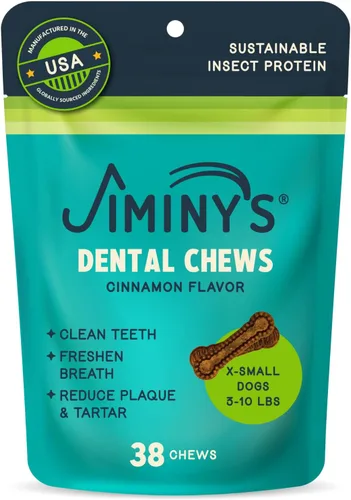 Vista 6 de Jiminy's Masticables dentales para perros, sabor a canela, científicamente probado para mejorar la salud bucal, los huesos dentales limpian