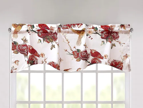 Vista 2 de Tache - Cortina de algodón blanco burdeos transparente festoneada para ventana, cenefa de colibríes, rosa, jardín, 18 x 52 pulgadas