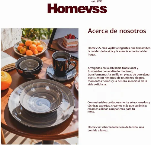 Vista 8 de HomeVss, juego de vajilla de gres Sonoma, negro + moteado, apto para lavavajillas (juego de 56 piezas, gris)
