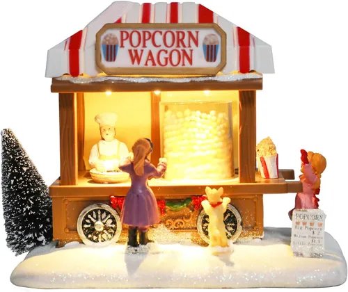Vista 9 de Casas de Pueblo Navideño Edificios Coleccionables de Navidad Campanario con Luces LED, Pueblo de Vacaciones Navideñas Musical con USB Figuras