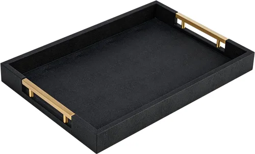 Vista 16 de Bandeja de servicio de piel sintética beige con asas, bandeja decorativa grande para mesa de café, otomana, sala de estar, baño, decoración del hogar
