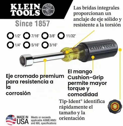 Vista 2 de Klein Tools 633 Juego de controladores de tuercas con cojín de agarre