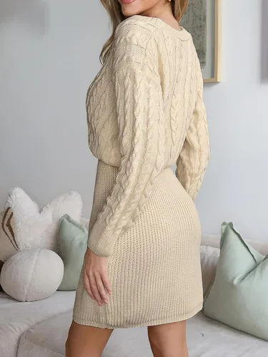 Vista 6 de CUPSHE Minivestido tipo suéter con cuello en V y manga larga para mujer