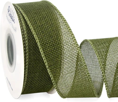 Vista 14 de Ribbli Cinta con alambre de arpillera verde manzana, 1-1/2 pulgadas x 10 yardas, cinta con borde con alambre para lazo grande, corona, decoración