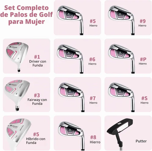 Vista 5 de Tangkula Juego completo de palos de golf para mujer, 9/10/12 piezas, juego de palos de golf con conductor de 460 cc, madera de calle e híbrido