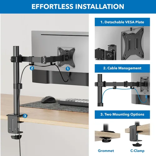 Vista 6 de Mount-It! Soporte de escritorio para dos monitores, soporte para pantallas de computadora LCD LED, atril con abrazadera con dos brazos articulables