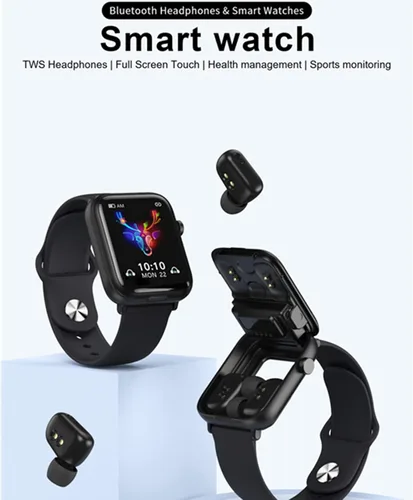 Vista 2 de Tuanzi X8S Reloj inteligente 2 en 1 con audífonos, TWS, Bluetooth, monitor de salud, reloj deportivo, rastreador de actividad (X8S-negro)