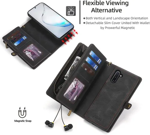 Vista 4 de Asuwish Funda de teléfono para Samsung Galaxy Note 10 5G con cremallera, funda desmontable con protector de pantalla de vidrio templado y tarjetero