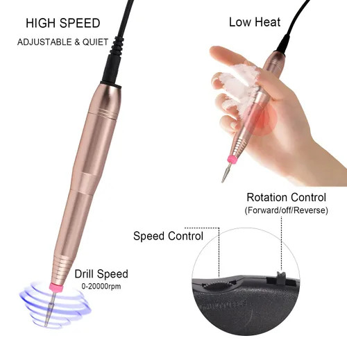 Vista 3 de Taladro de uñas eléctrico portátil con kit de uñas acrílicas, juego profesional de manicura y pedicura de 20000 rpm para acrílico, uñas de gel