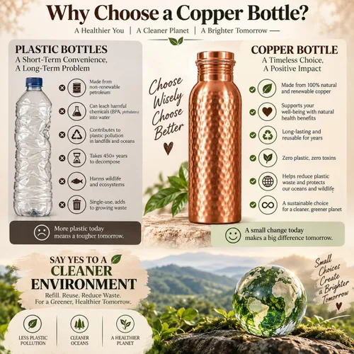 Vista 7 de Botella de cobre puro para beber recipiente de agua ayurvédica martillado a