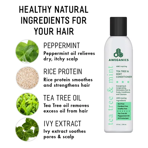 Vista 3 de Acondicionador de menta de árbol de té – Acondicionadores revitalizantes de aromaterapia inspiradores – refrescante, limpiador, hidratante – SLS