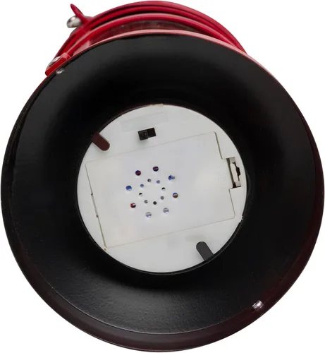 Vista 11 de Alpine Corporation Farol de Navidad de metal y vidrio de 13 pulgadas de alto con 8 luces LED blancas cálidas, temporizador integrado, decoración Rojo