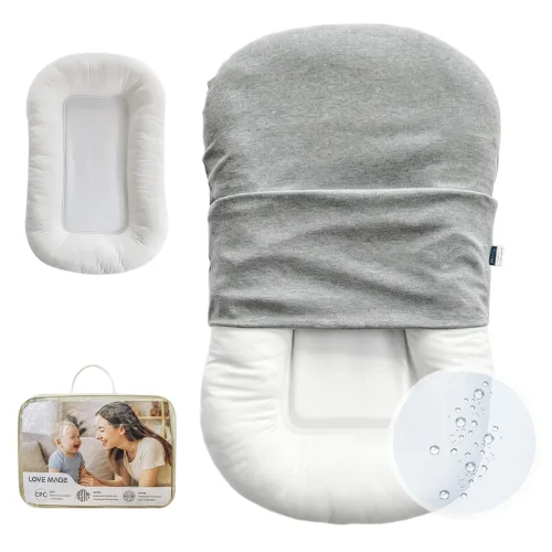 Vista 8 de Tumbona infantil, funda para nido de bebé, algodón suave e interior impermeable, asiento de piso para bebé para el tiempo boca abajo, tumbona