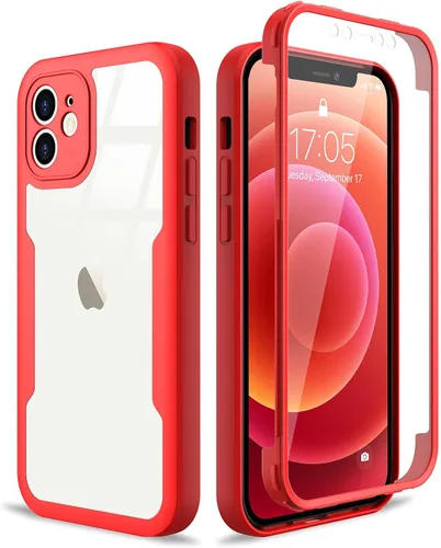 Vista 9 de Carcasa compatible con iPhone 12, diseño transparente, color negro Protector de pantalla integrado a prueba de golpes antiarañazos resistente
