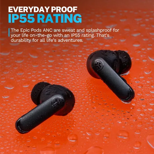 Vista 7 de JLab Epic Pods ANC, auriculares inalámbricos verdaderos, cancelación activa de ruido, Bluetooth, color negro