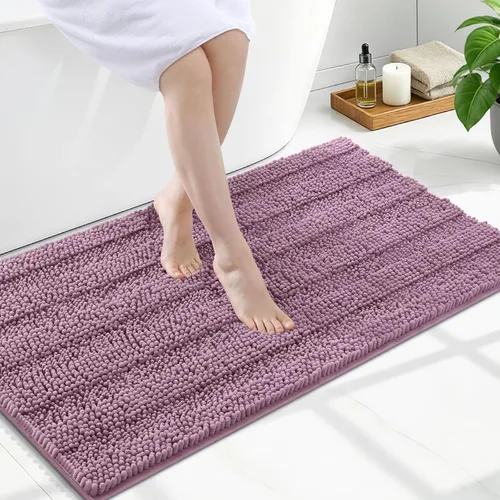 Vista 220 de Grandaily Alfombras de baño de felpilla a rayas de 24 x 16 pulgadas, extra gruesas y suaves, absorbentes, parte trasera de goma, alfombra de ducha
