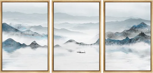 Vista 100 de NWT Lienzo enmarcado para pared, juego de arte en acuarela pastel, bosque de montaña oscura, naturaleza silvestre, ilustraciones de arte moderno