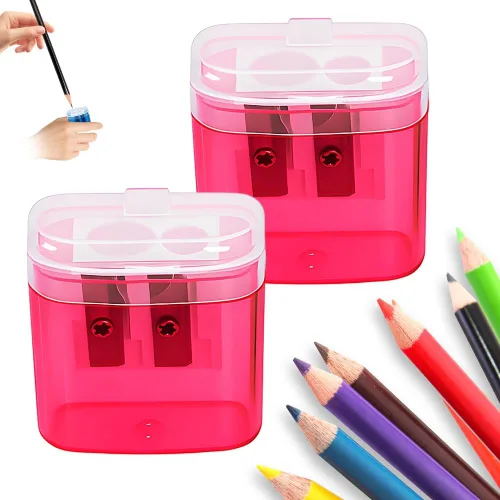 Vista 10 de Sacapuntas con tapa, sacapuntas manual de mano de doble agujeros para lápices estándar y jumbo, sacapuntas compacto y lindo para niños, adultos