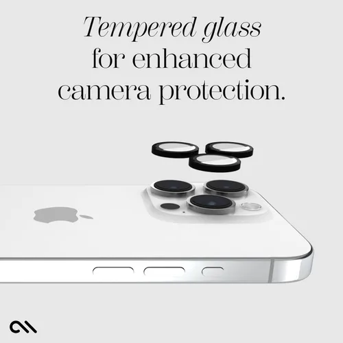 Vista 5 de Case-Mate Protector de lente de cámara con anillos de aluminio negro para iPhone 15 Pro Max/iPhone 15 Pro - Doble vidrio templado - Tecnología