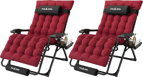 Vista 16 de Silla de gravedad cero de gran tamaño, plegable, reclinable, acolchada Rojo Extragrande