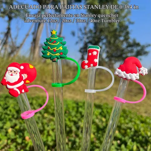 Vista 2 de 4 piezas de adornos para popote de Navidad, cubierta de popote Stanley de Amreich Christmas Stanley, vaso de 30 onzas y 40 onzas con asa, fundas