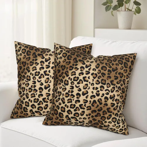 Vista 7 de Funda de almohada marrón con estampado de leopardo - 2 piezas Funda de almohada de guepardo de 16x16 pulgadas Fundas de almohada de algodón