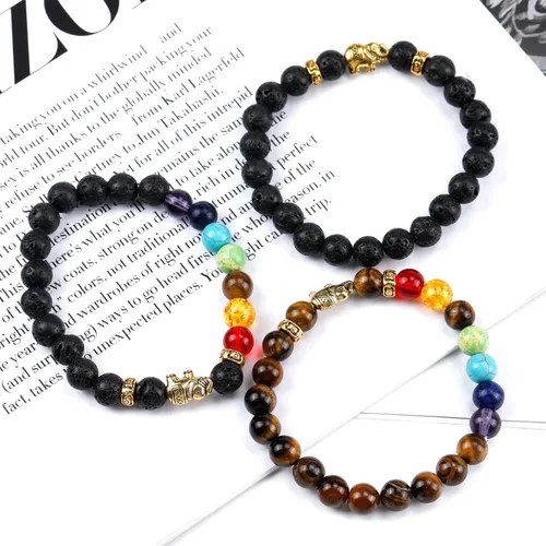 Vista 6 de ONESING 2-12 Pcs Chakra Bracelets for Women Lava Rock 7 Chakras Crystals and Healing Stones Bracelets 8mm Crystal Bracelets Yoga Beaded Bracelets