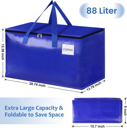 Vista 2 de Bolsas de mudanza extra grandes, bolsas de almacenamiento con asas de estudio y cremalleras resistentes, suministros de mudanza para mudanza