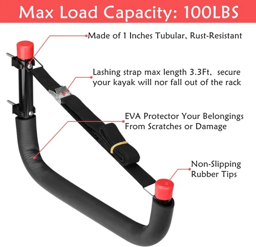 Vista 6 de Kayak Storage Racks, Wall Mount Garage Storage Hooks for Kayaks, SUP, Paddle Boards and Surfboards, Heavy Duty Hangers