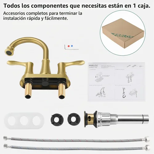 Vista 5 de PARLOS Grifo de lavabo de baño dorado cepillado de 4 pulgadas para tocador Oro cepillado