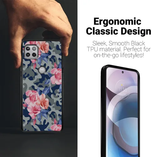 Vista 3 de CasesOnDeck - Funda negra para Motorola Moto One 5G Ace (2021) / Moto One 5G Ace TPU - Carcasa de TPU Gel Flex TPU, serie floral tropical, funda