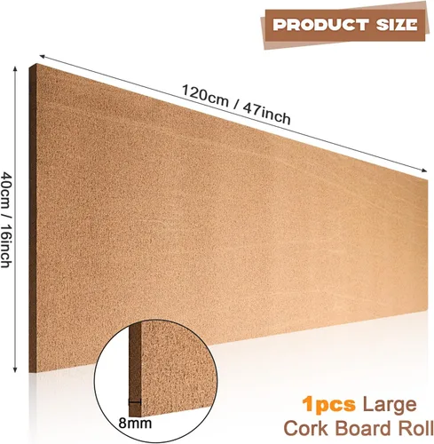 Vista 2 de Outus Rollo de tablero de corcho de 0.315 in de grosor, 47 x 16 pulgadas, autoadhesivo, sin marco, con 100 mini pasadores para pared